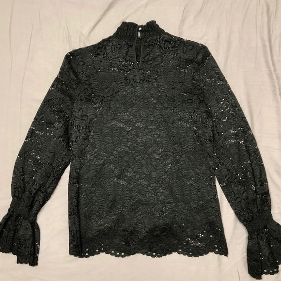 Adrianna Papell Mock Neck Lace Top Bell Sleeves - Picture 3 of 7